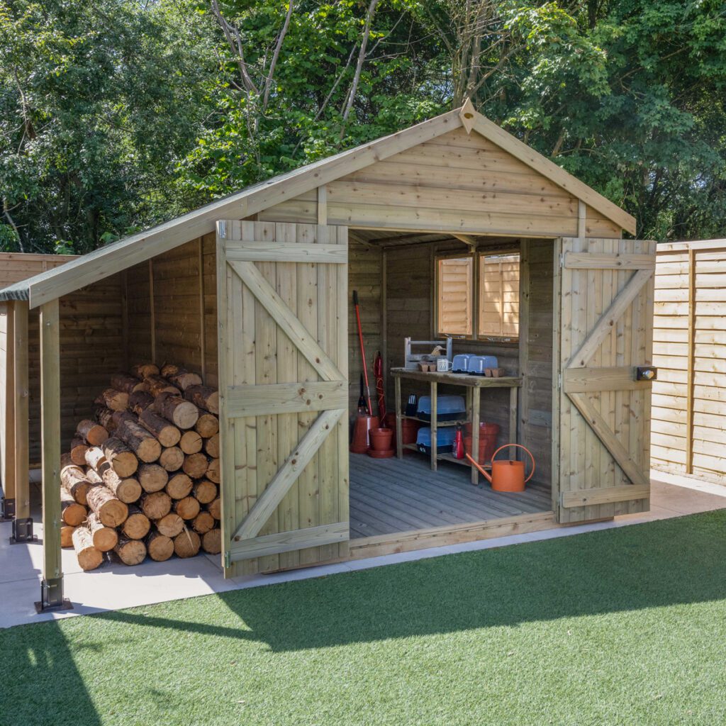 Timberdale 10×8 Apex Shed – Double Door With Log Store 5013053189276 2